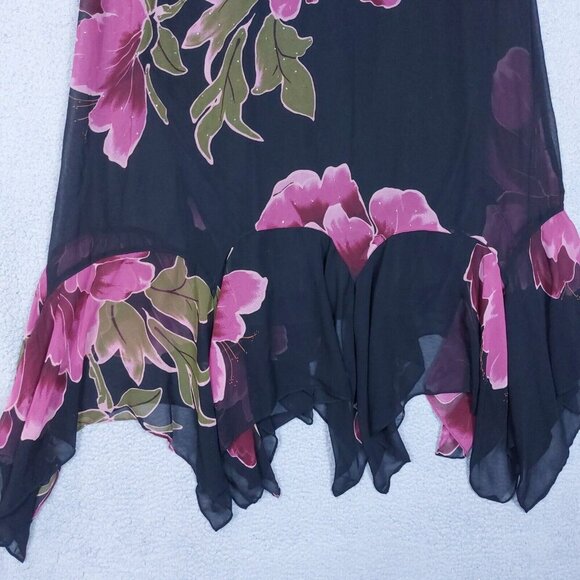 Eva Blue Dress Women 28 Black Floral Chiffon Beaded Asymmetrical Y2K Vintage NWT - Picture 6 of 14